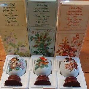 Lot Of 3 Avon Porcelain Egg Winter Autumn Spring Cardinal NIB Seasons